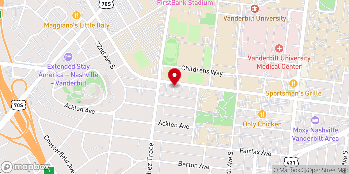 Map showing location of Natchez Trace Church of Christ Hospitality House