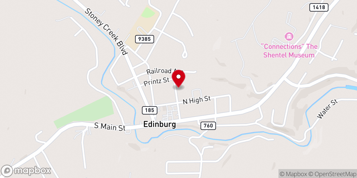 Map showing location of Edinburg Christian Church
