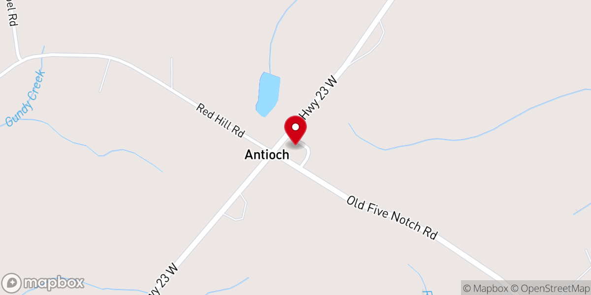 Map showing location of Antioch Baptist Church