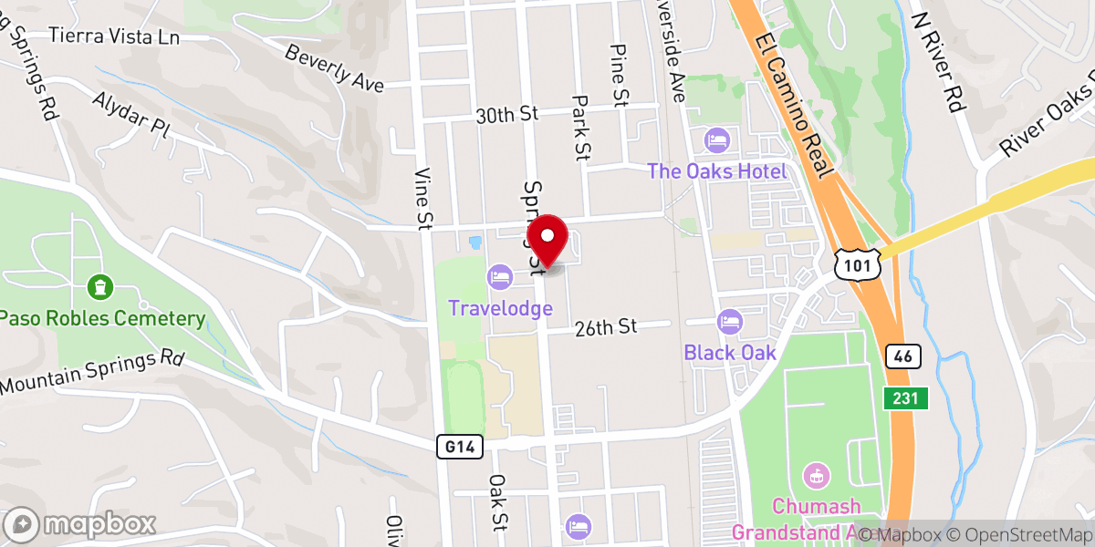 Map showing location of Paso Robles Community Church