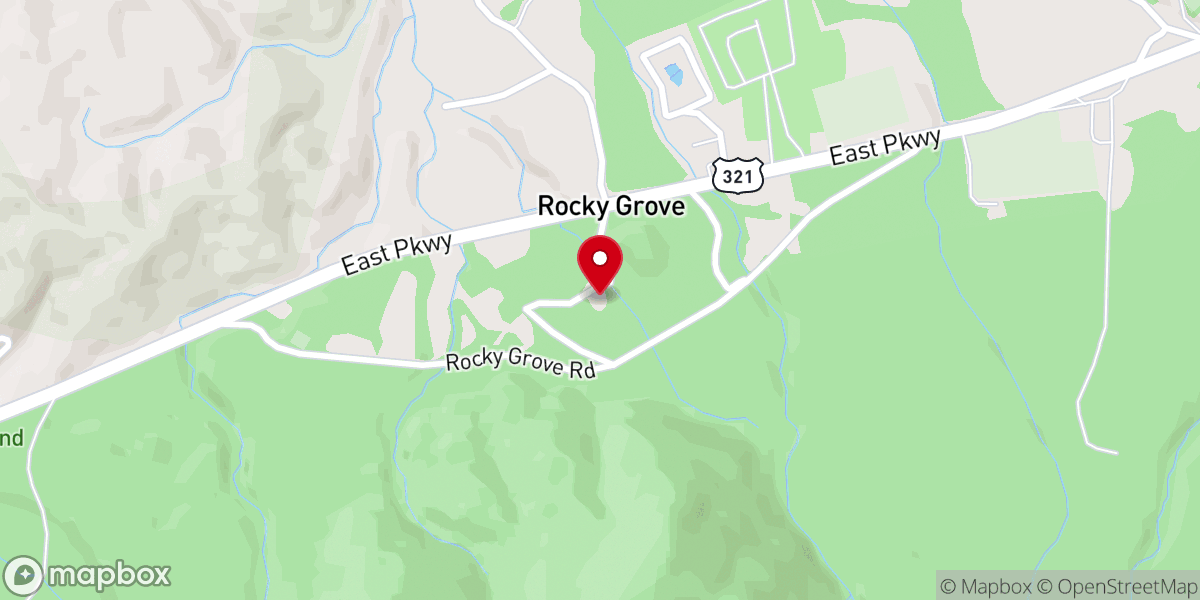 Map showing location of Rocky Grove Baptist Church