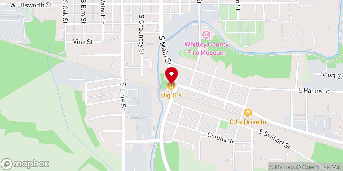 Map showing location of Big G's Sports Cafe