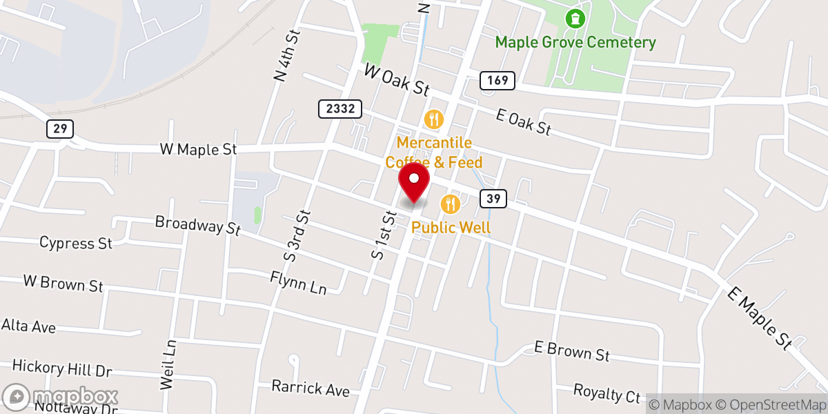 Map showing location of Nicholasville Baptist Church