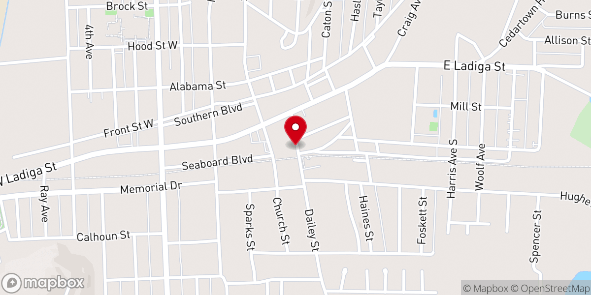 Map showing location of Dailey Street Baptist Church