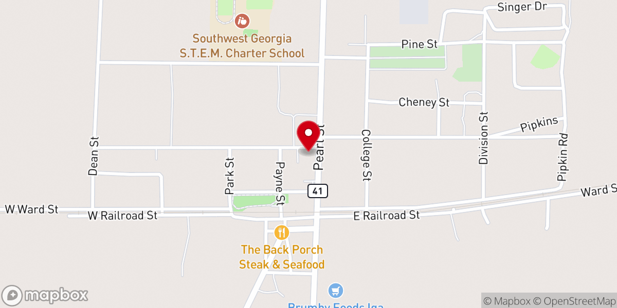 Map showing location of First Baptist Church of Shellman