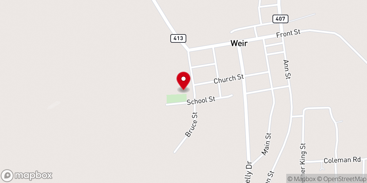 Map showing location of Weir Missionary Baptist Church