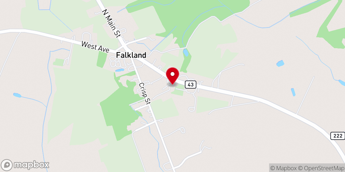 Map showing location of Falkland Presbyterian Church