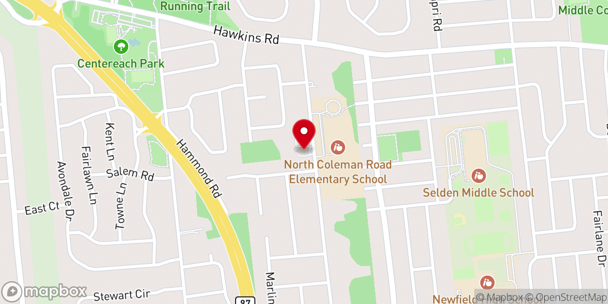Map showing location of Centereach Bible Church