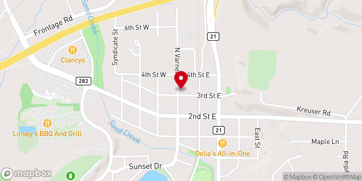 Map showing location of Sand Creek Baptist Church