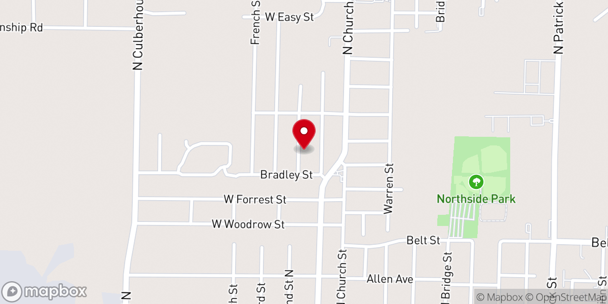 Map showing location of North Main Baptist Church
