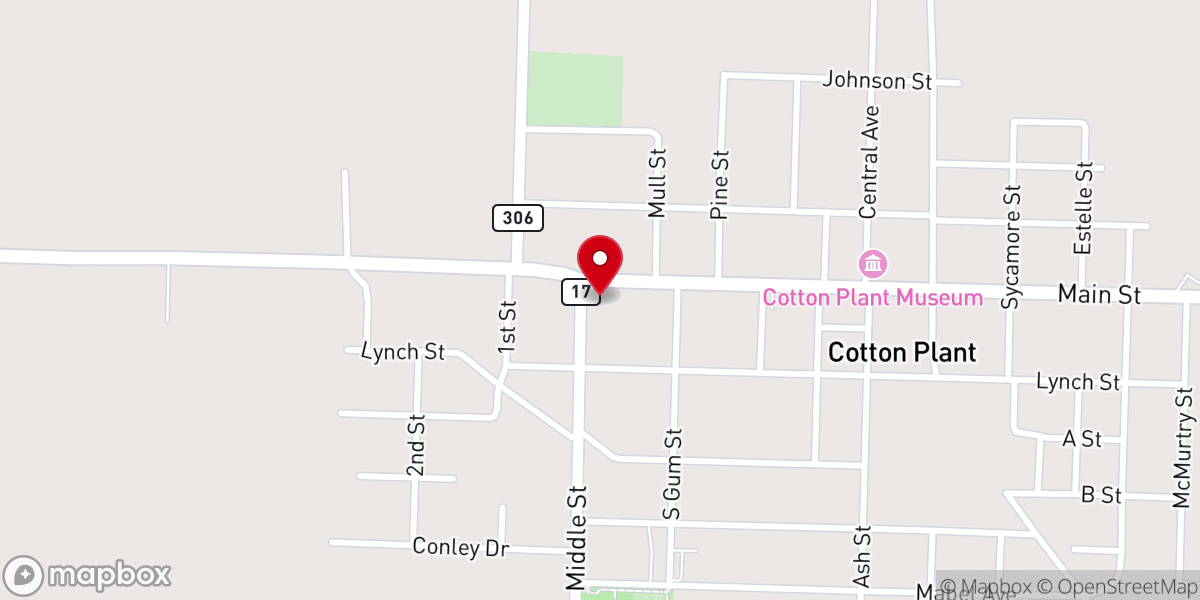 Map showing location of Cotton Plant First Baptist Church