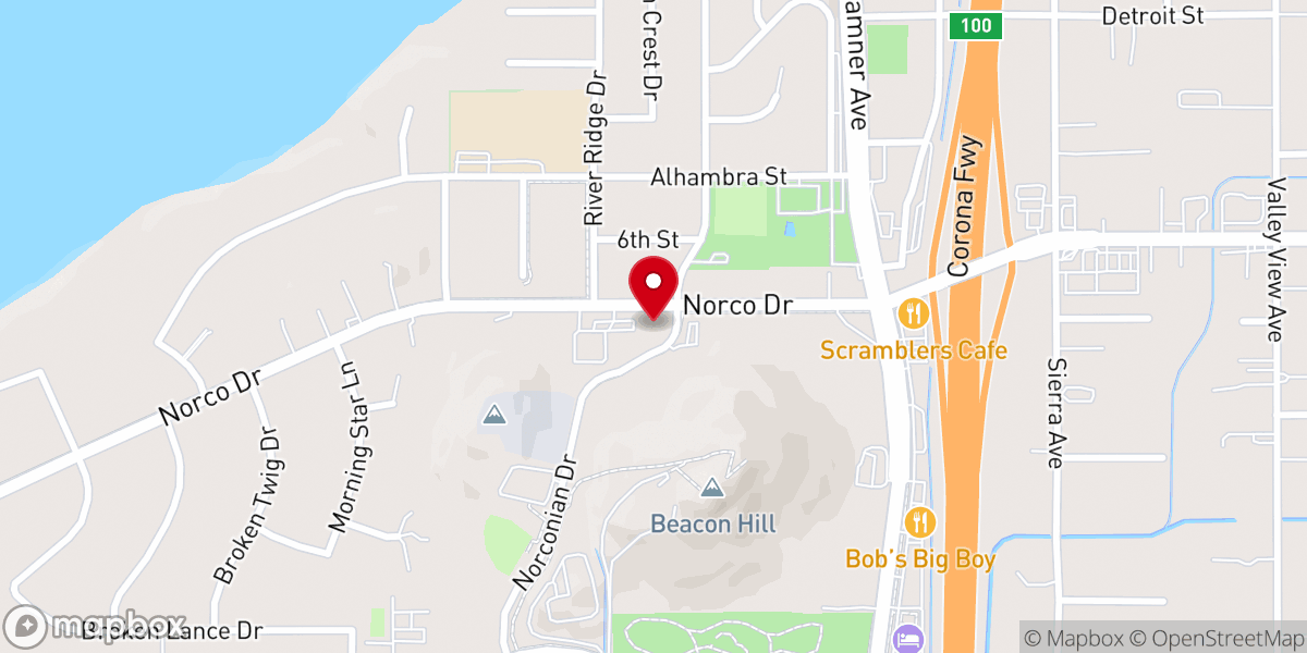 Map showing location of Turning Point Church Norco