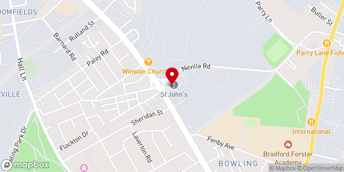 Map showing location of St John's Bowling Church