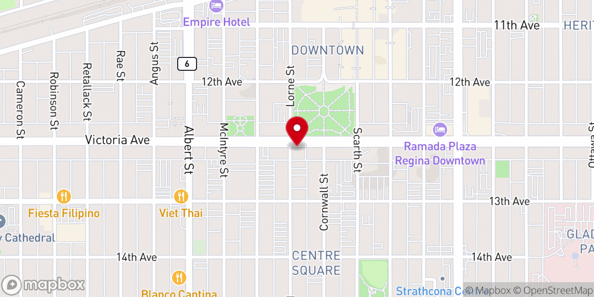Map showing location of First Baptist Church Regina