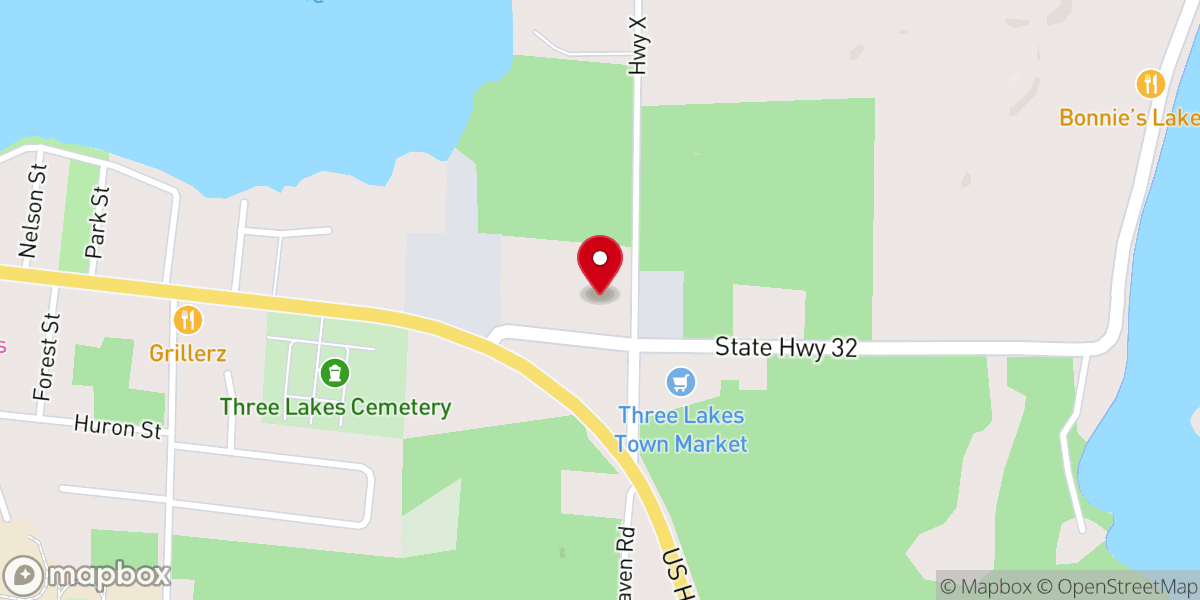 Map showing location of Three Lakes Evangelical Free