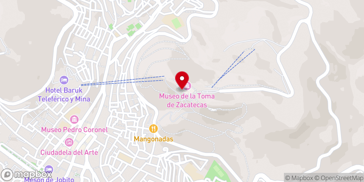 Map showing location of Santuario de Nuestra Señora del Patrocinio, Cerro de la Bufa, Zacatecas.