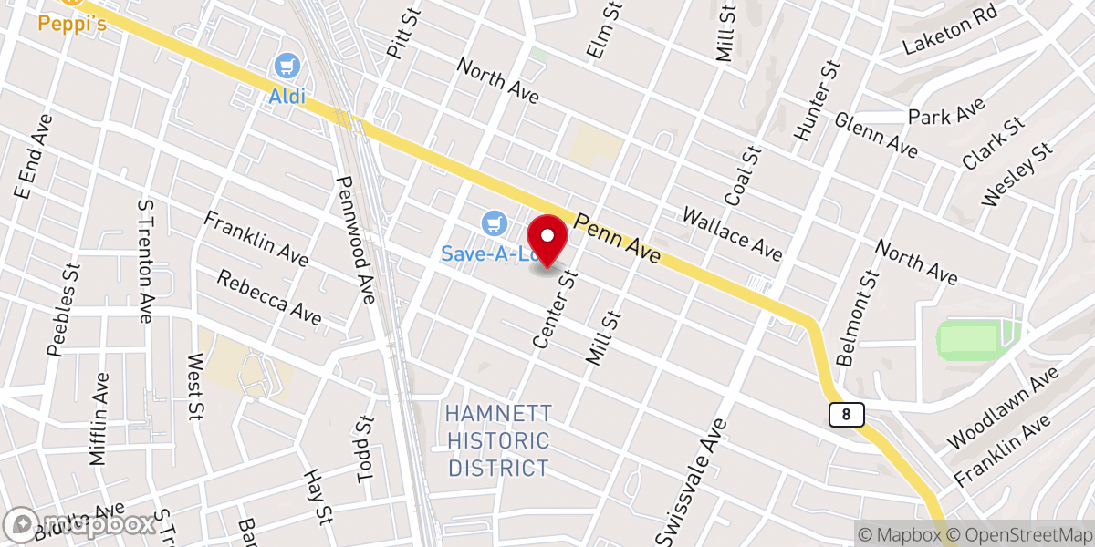 Map showing location of The Bible Chapel in Wilkinsburg