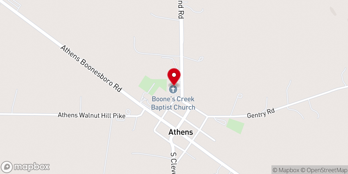 Map showing location of Boone's Creek Baptist Church
