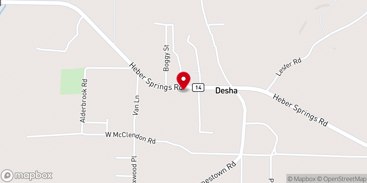 Map showing location of Desha First Baptist Church