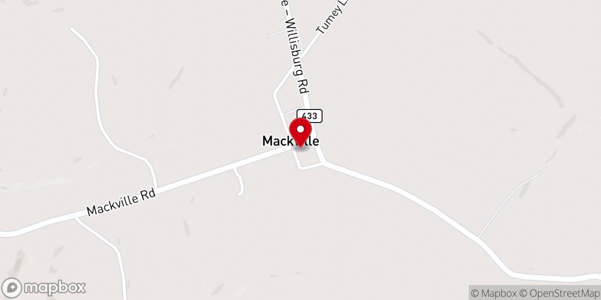 Map showing location of Mackville Baptist Church