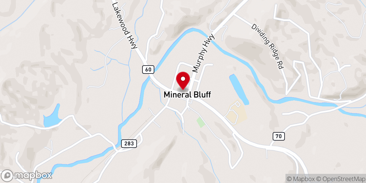 Map showing location of Mineral Bluff Baptist Church