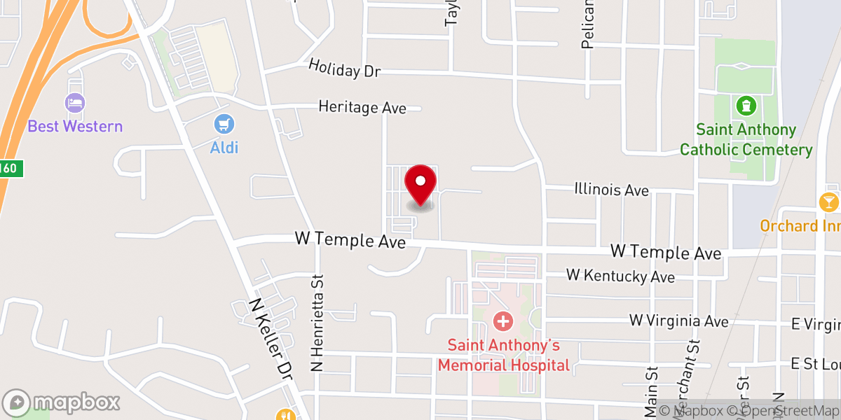 Map showing location of HSHS St. Anthony's Health Center