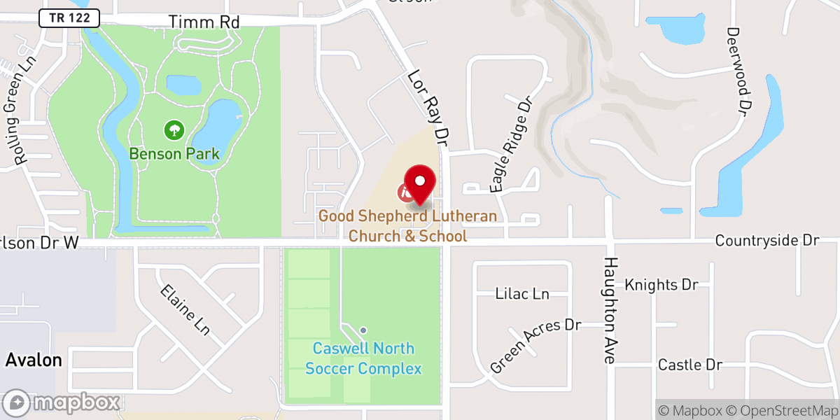 Map showing location of Good Shepherd Lutheran Church & Concordia Classical Academy