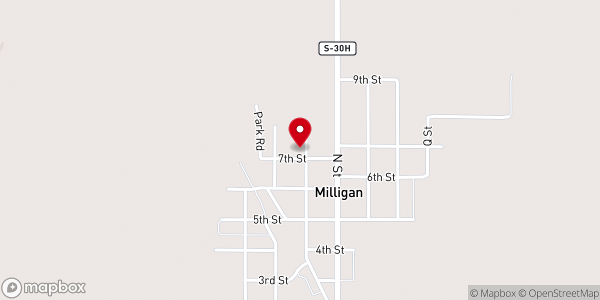 Map showing location of Saint Wenceslaus Catholic Church, Milligan