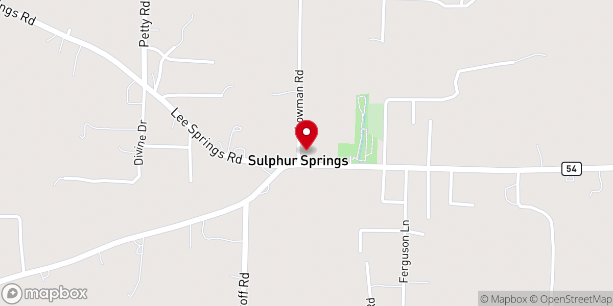 Map showing location of Sulphur Springs Baptist Church