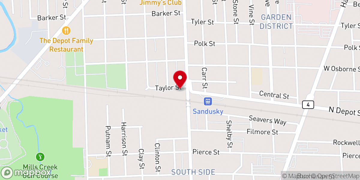 Map showing location of Church of Sandusky
