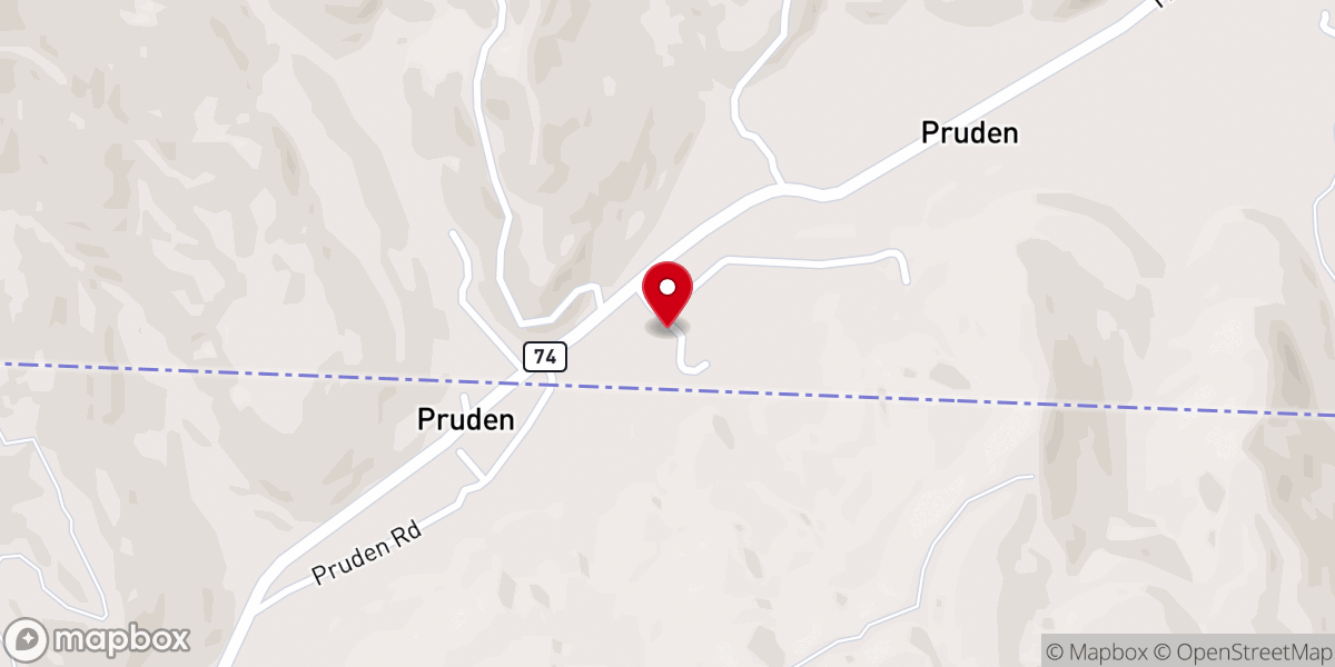 Map showing location of First Baptist Church Pruden