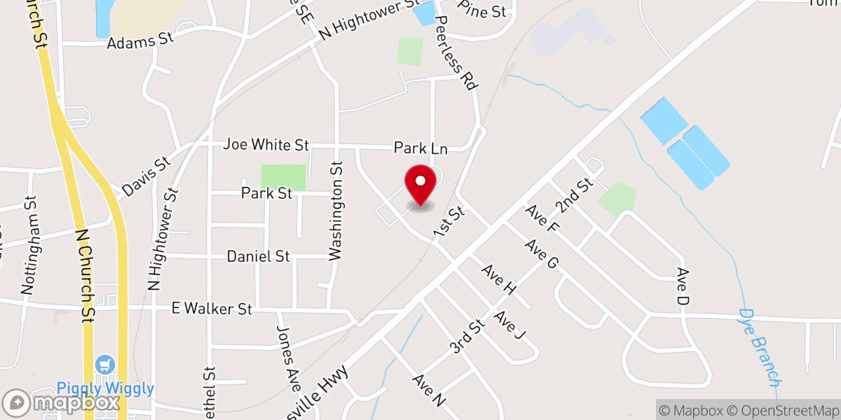 Map showing location of East Thomaston Baptist Church