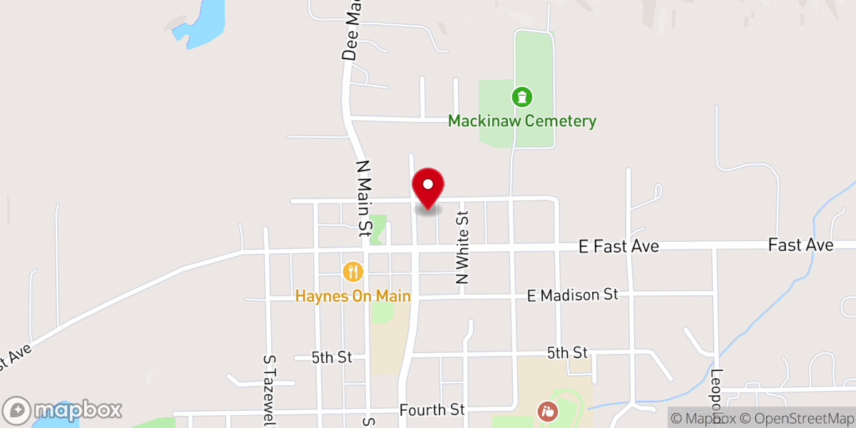 Map showing location of Mackinaw United Methodist Church