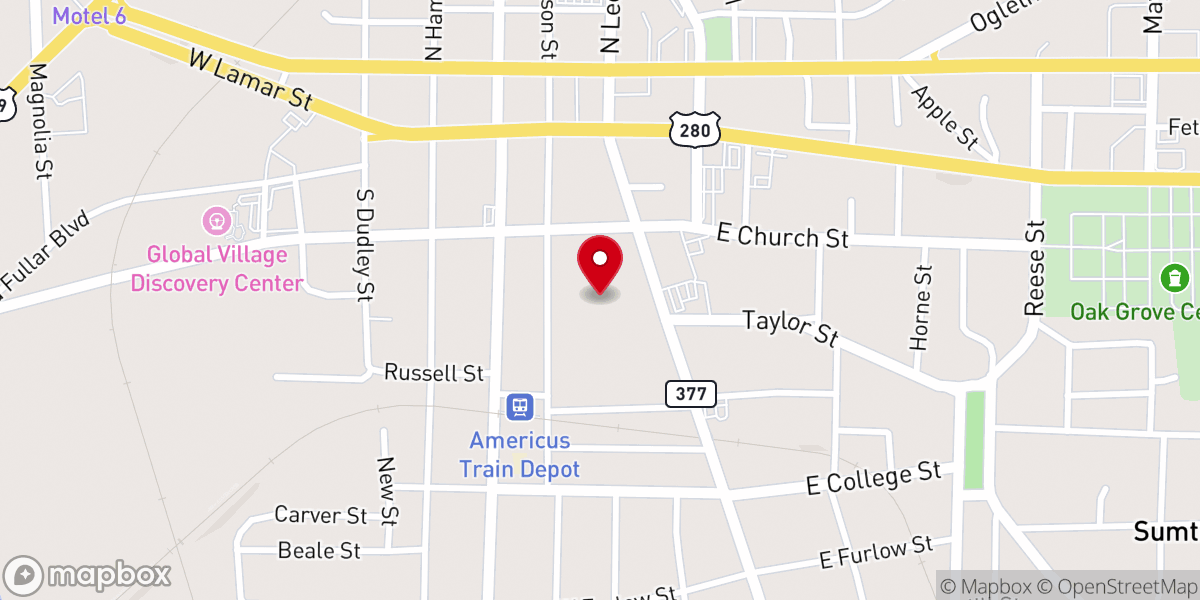 Map showing location of First Baptist Church