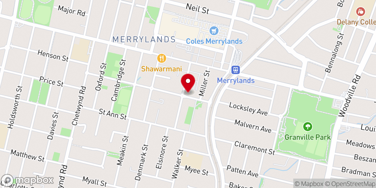 Map showing location of Merrylands Baptist Church