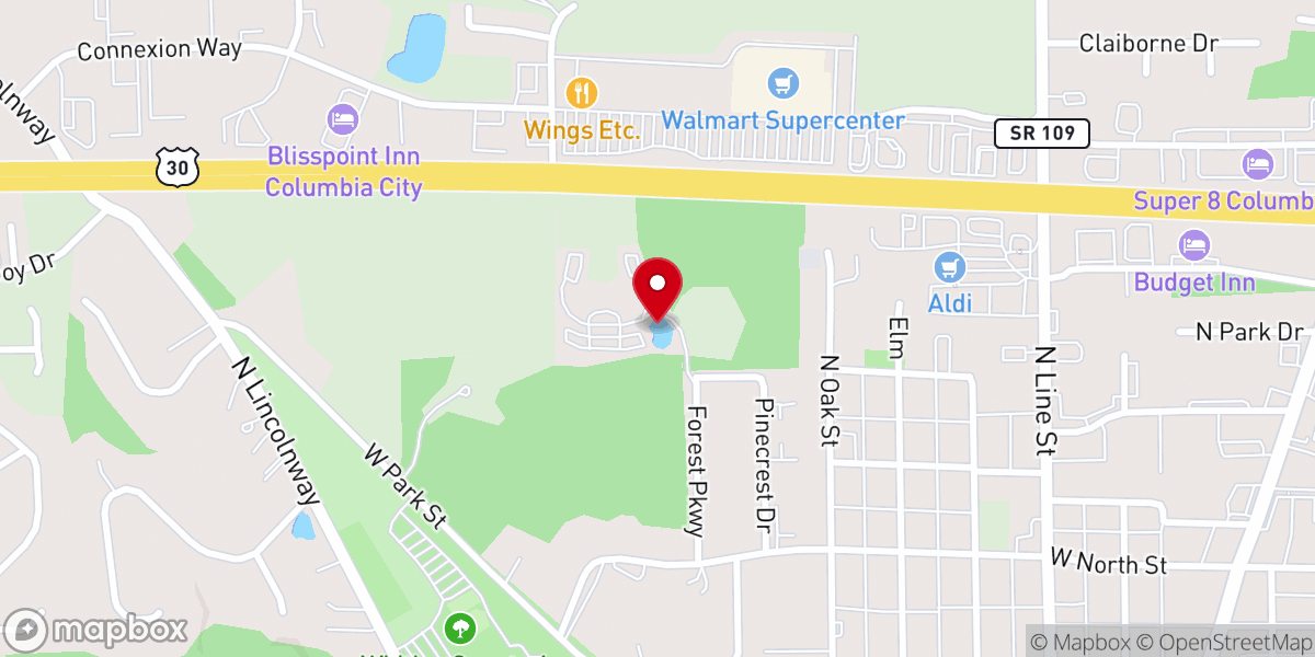 Map showing location of Columbia City United Methodist Church