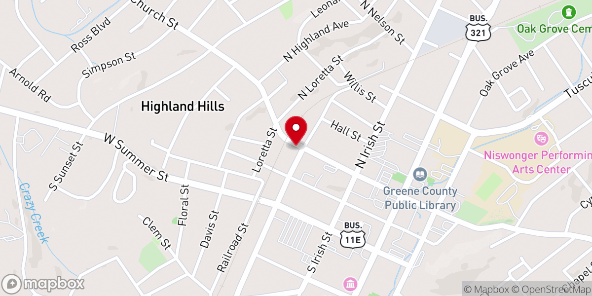 Map showing location of Greeneville Community Ministry