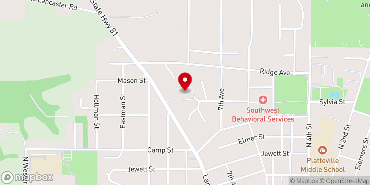 Map showing location of Platteville United Methodist Church