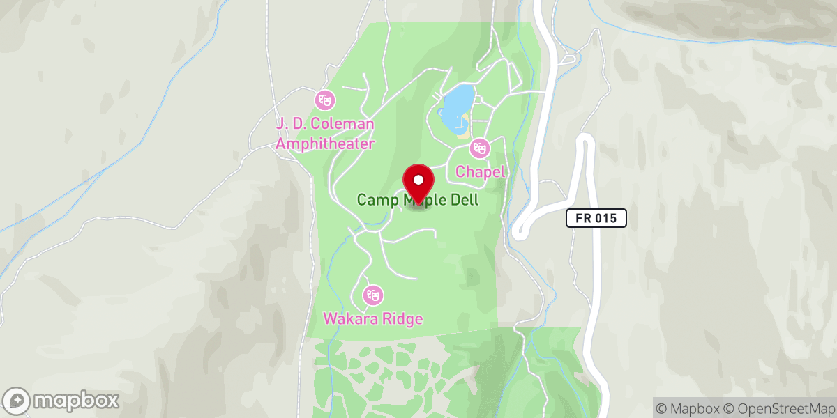 Map showing location of Camp Maple Dell, BSA