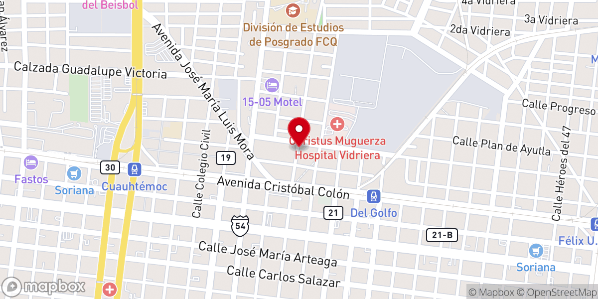 Map showing location of Oficinas Del Distrito Central, Del Concilio Nacional de Las Asambleas de Dios