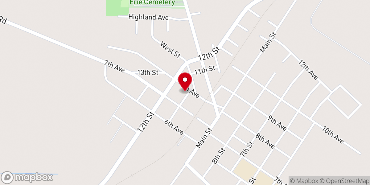 Map showing location of Erie Baptist Church