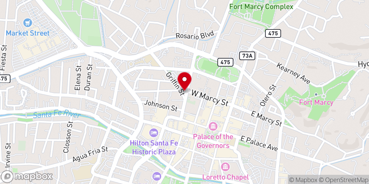 Map showing location of First Presbyterian Church of Santa Fe