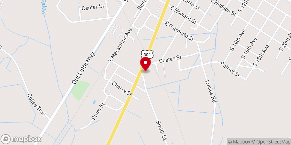 Map showing location of Dillon Second Baptist Church