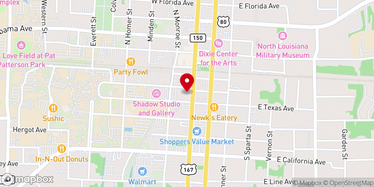 Map showing location of First Baptist Ruston