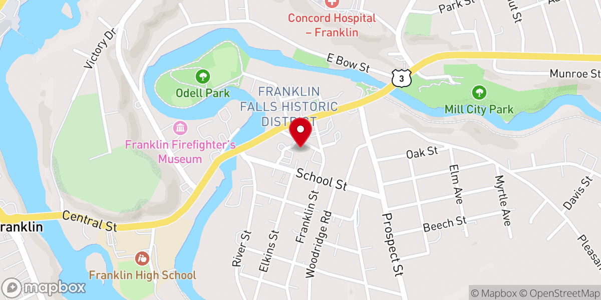Map showing location of Baptist Church of Franklin NH