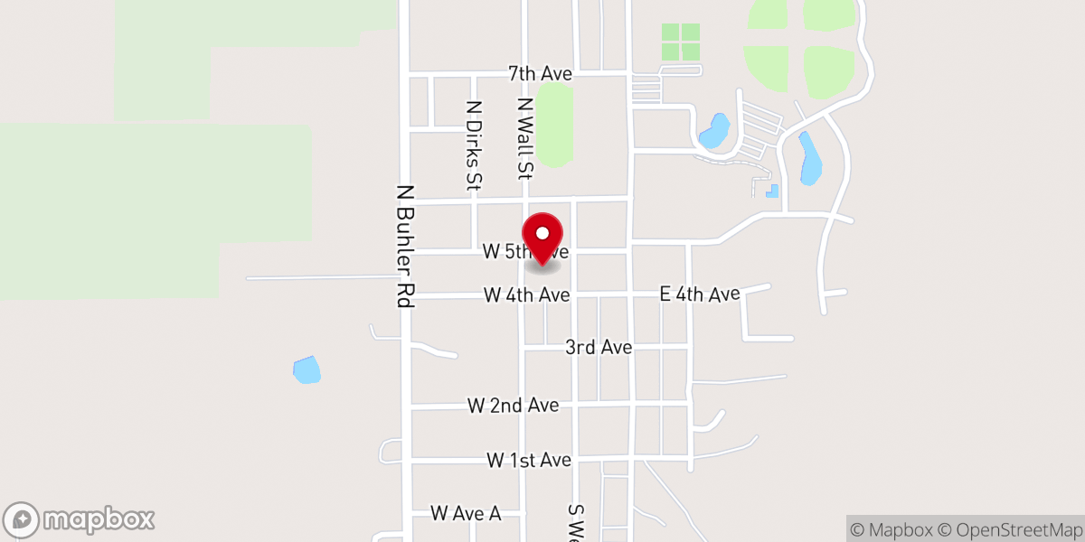 Map showing location of Buhler Mennonite Brethren Church
