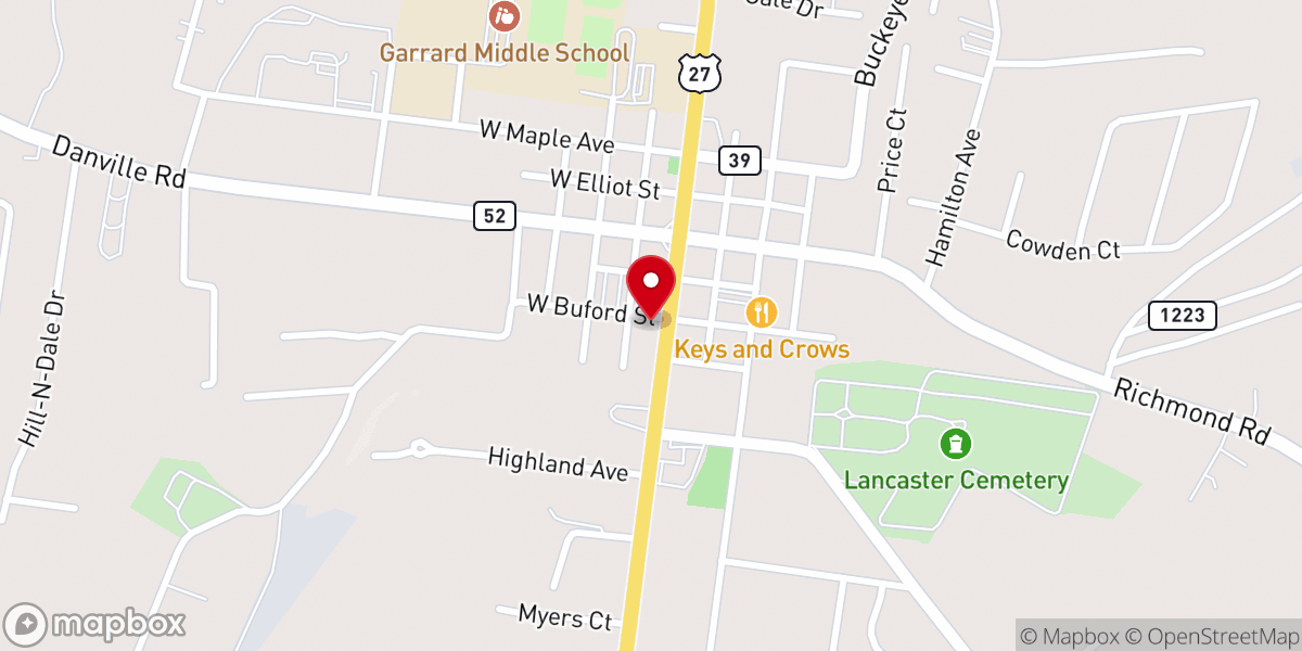 Map showing location of Lancaster United Medodist Church