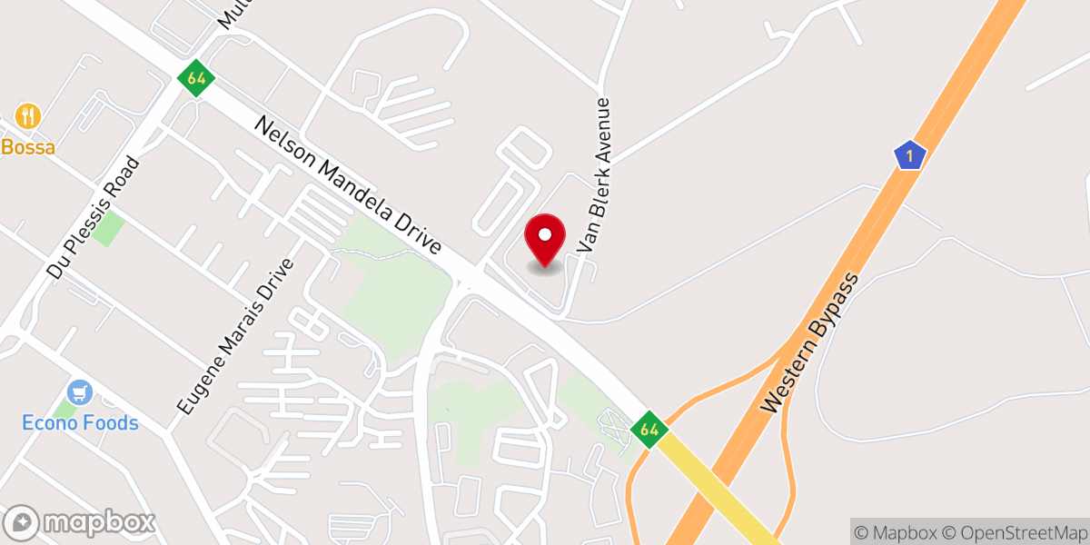 Map showing location of Bloemfontein Baptiste Kerk