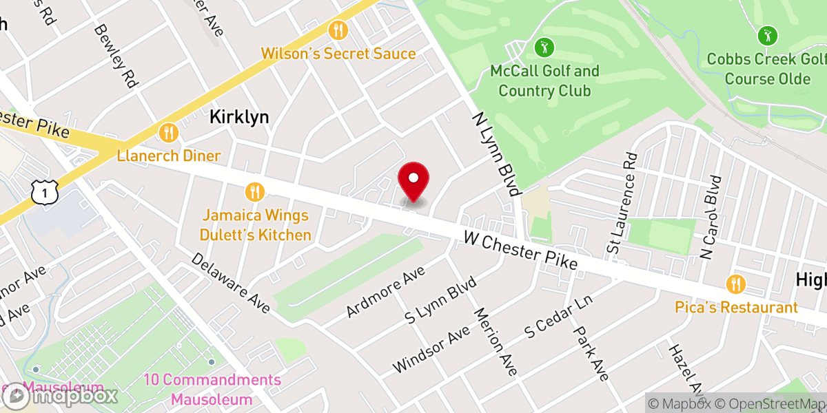 Map showing location of Bible Baptist Church of Upper Darby Inc