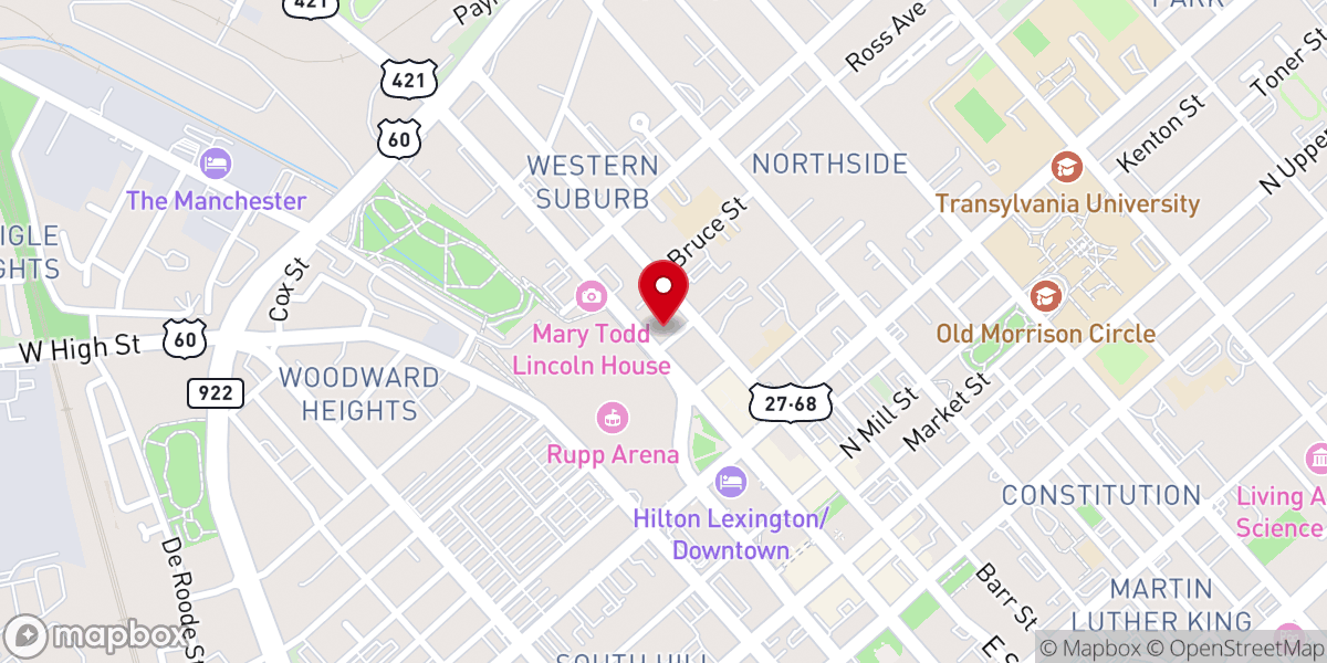 Map showing location of First Baptist Church of Lexington